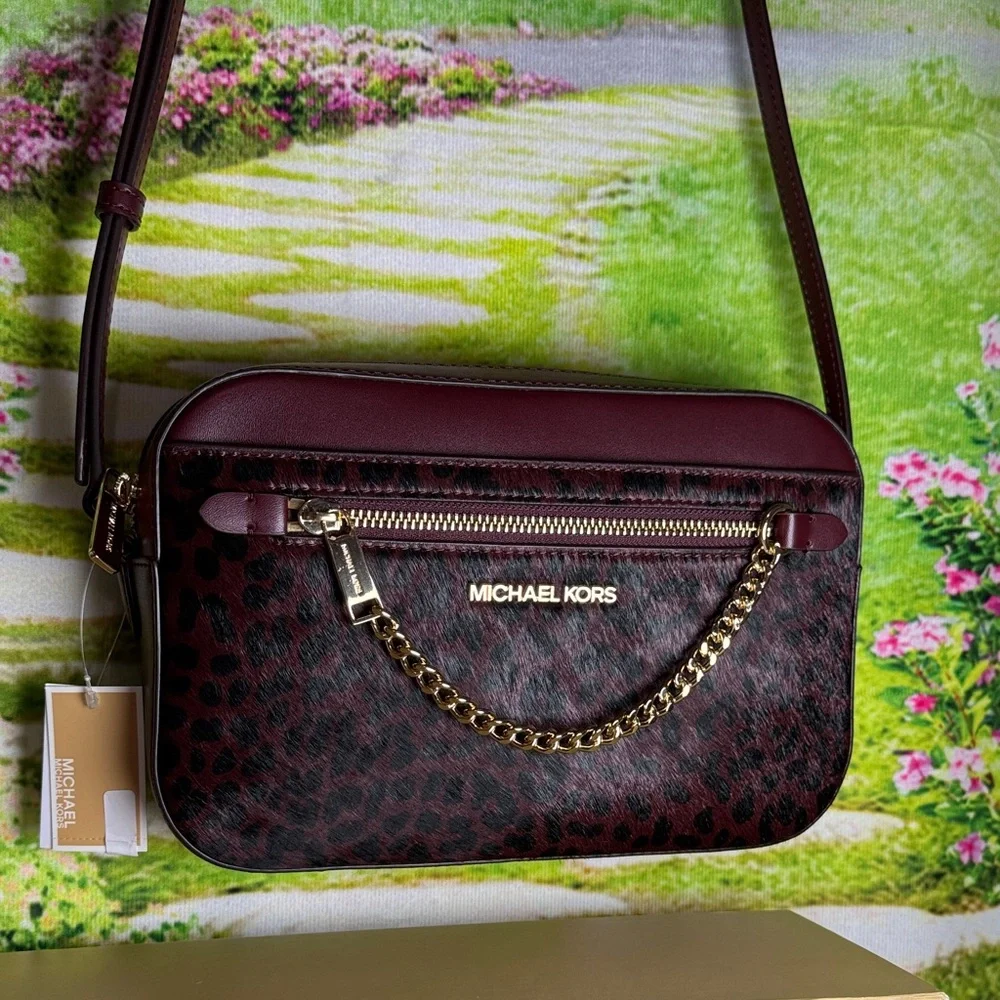 Michael Kors Dark Red / burgundy/ oxblood jet set Animal Print Crossbody Bag - Picture 4 of 16